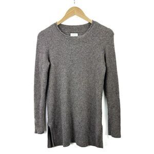 KENAR 100% 2-Ply Cashmere Crew Neck Tunic Sweater Side Slit Size Medium Grey